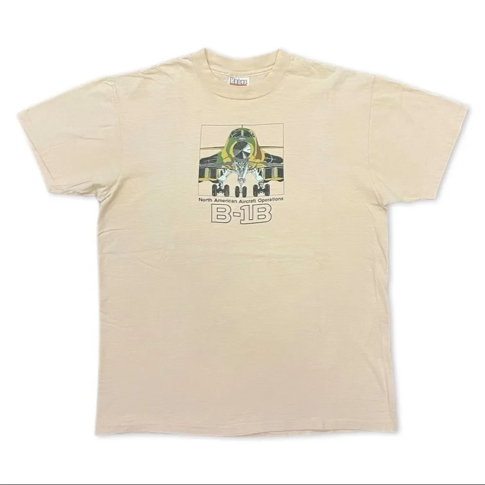 Vintage 1980’s North American Aircraft Operations B-1B Graphic T-Shirt Tan XL - Picture 1 of 4